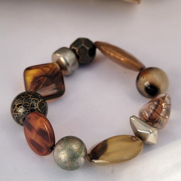 Vintage mixed bead bracelet brown gold eclectic 1980s statement jewelry - Picture 10 of 10